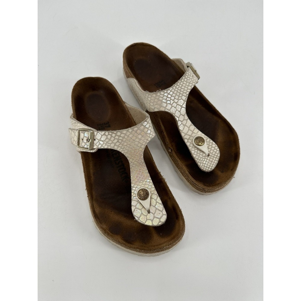 Birkenstock‎ Gizeh Size 37 Women's Leather Snake Skin Iridescent Pearl